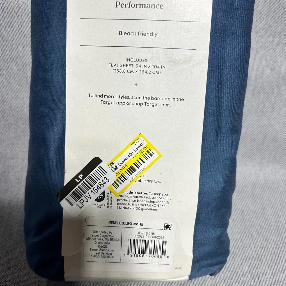 Threshold Queen Performance Flat Sheet Metallic Blue 400 Thread Cotton Sateen